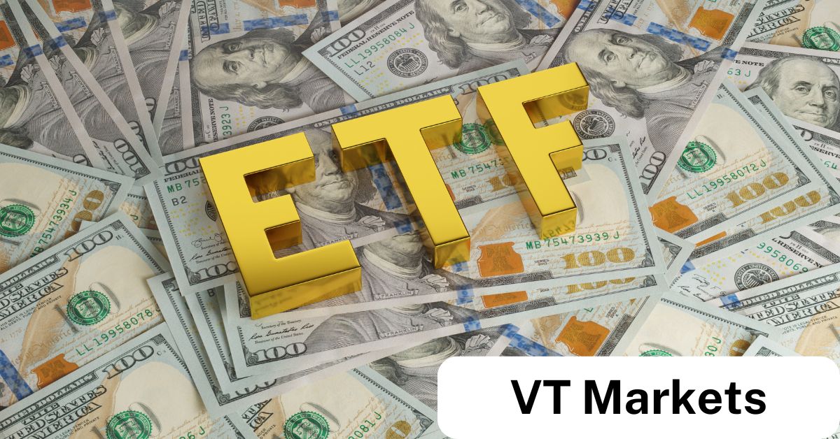 Stocks Surge as Treasury Yields Drop Dollar Strengthens Amid Global Economic Indicators VT Markets Golden ETF letters on a backdrop of US dollar bills symbolising investment opportunities and portfolio diversification with VT Markets ETF trading