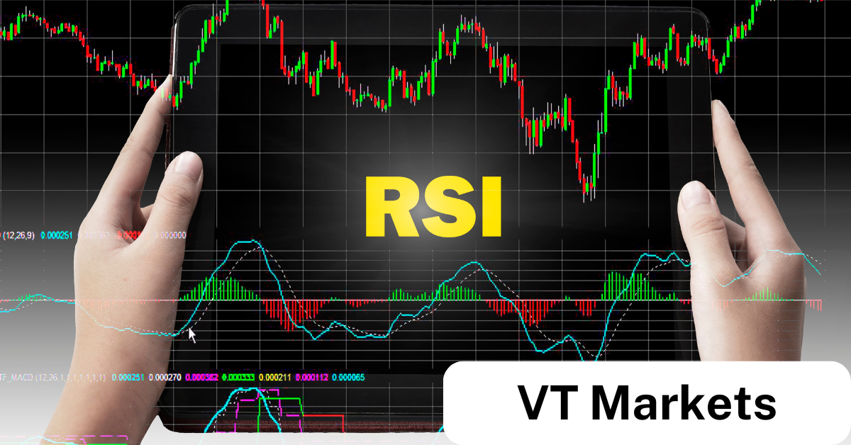 VT Markets A Complete Guide To What is RSI and How Does It Work VT Markets A visual representation of RSI Relative Strength Index in Forex trading featuring a trader's hands interacting with a chart on a tablet. The chart displays candlestick patterns and RSI indicators, with the text 'RSI' highlighted in yellow. The VT Markets logo is prominently displayed, suggesting a partnership for trading platforms.