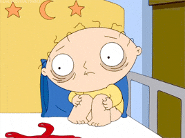 Cartoon gif Stewie from Family Guy sits in the corner of his crib and rocks back and forth His eyes have dark circles and bags under them and his hair is scraggly He stares into space like hes seen something awful