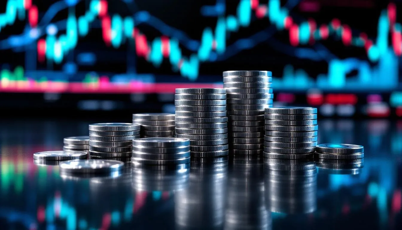 A photo of physical silver coins, representing a good investment.