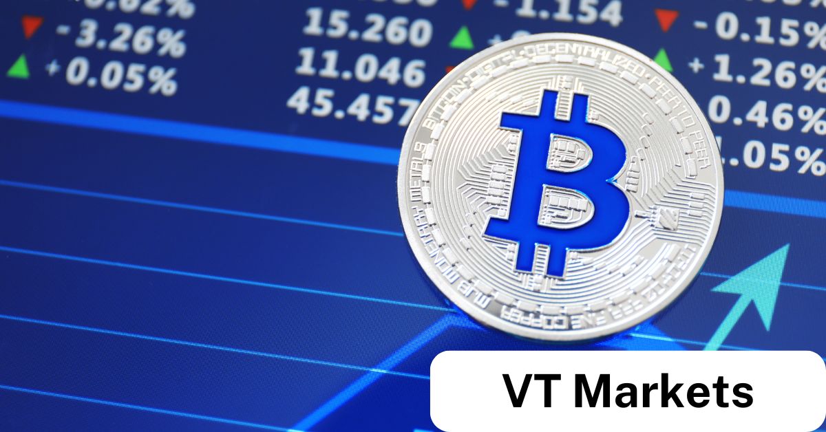 VT Markets Bitcoin vs Gold Which Is the Better Store of Value in 2025 VT Markets A silver Bitcoin coin with a blue Bitcoin logo placed on a digital trading screen showing price charts and percentages symbolising Bitcoin market performance and comparison with traditional assets like gold