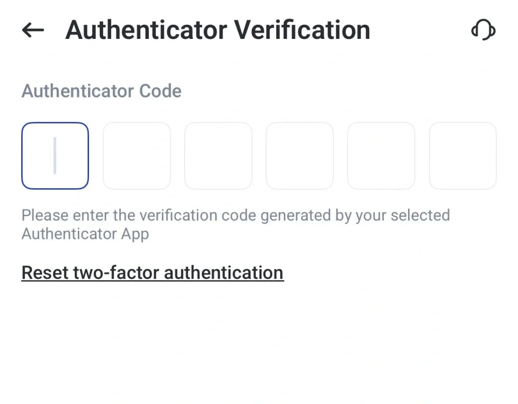 image 8 VT Markets Six digit code entry for authenticator verification first box shows 1 and five empty boxes for the code from your authenticator app