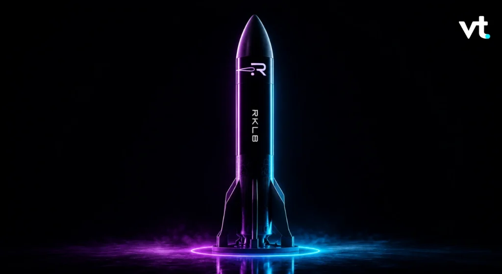 discover VT Markets Rocket on a launch pad bathed in purple and blue neon light with a dark background and a VT logo in the corner