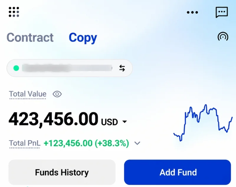image 20 VT Markets Mobile finance app showing balance 42345600 USD green PnL +12345600 +383 with Funds History and Add Fund