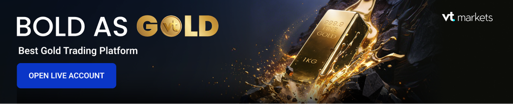 Banner ad promoting gold trading bold BOLD AS GOLD gold bar with splash and OPEN LIVE ACCOUNT CTA